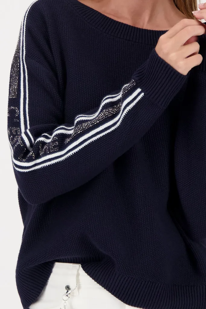 Pull Col Rond Manches Longues Bandes Strass Uni Coton – Image 4