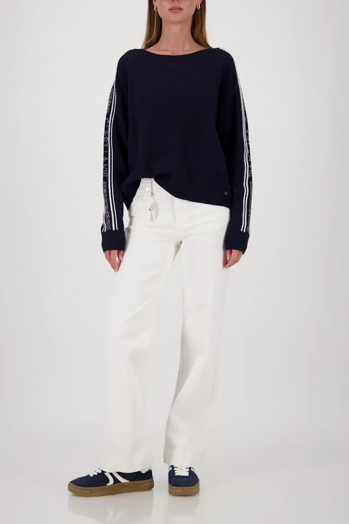 Pull Col Rond Manches Longues Bandes Strass Uni Coton – Image 5