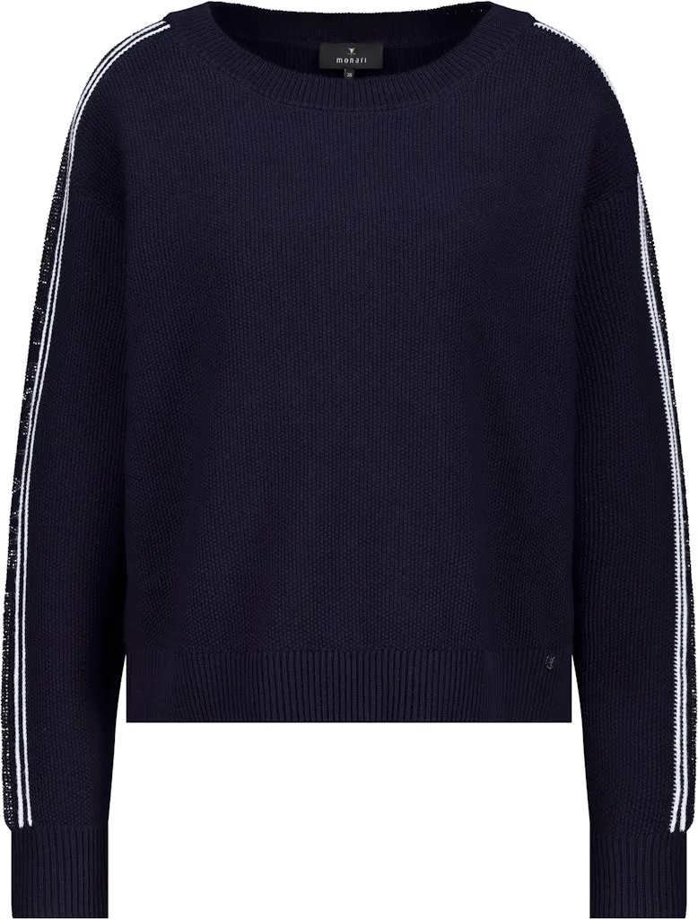 Pull Col Rond Manches Longues Bandes Strass Uni Coton – Image 6