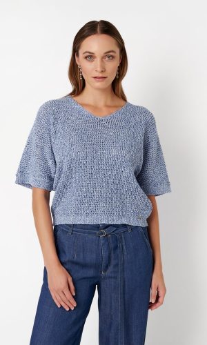 Pull Col V Manches Chauve-souris Coudes Tricoté