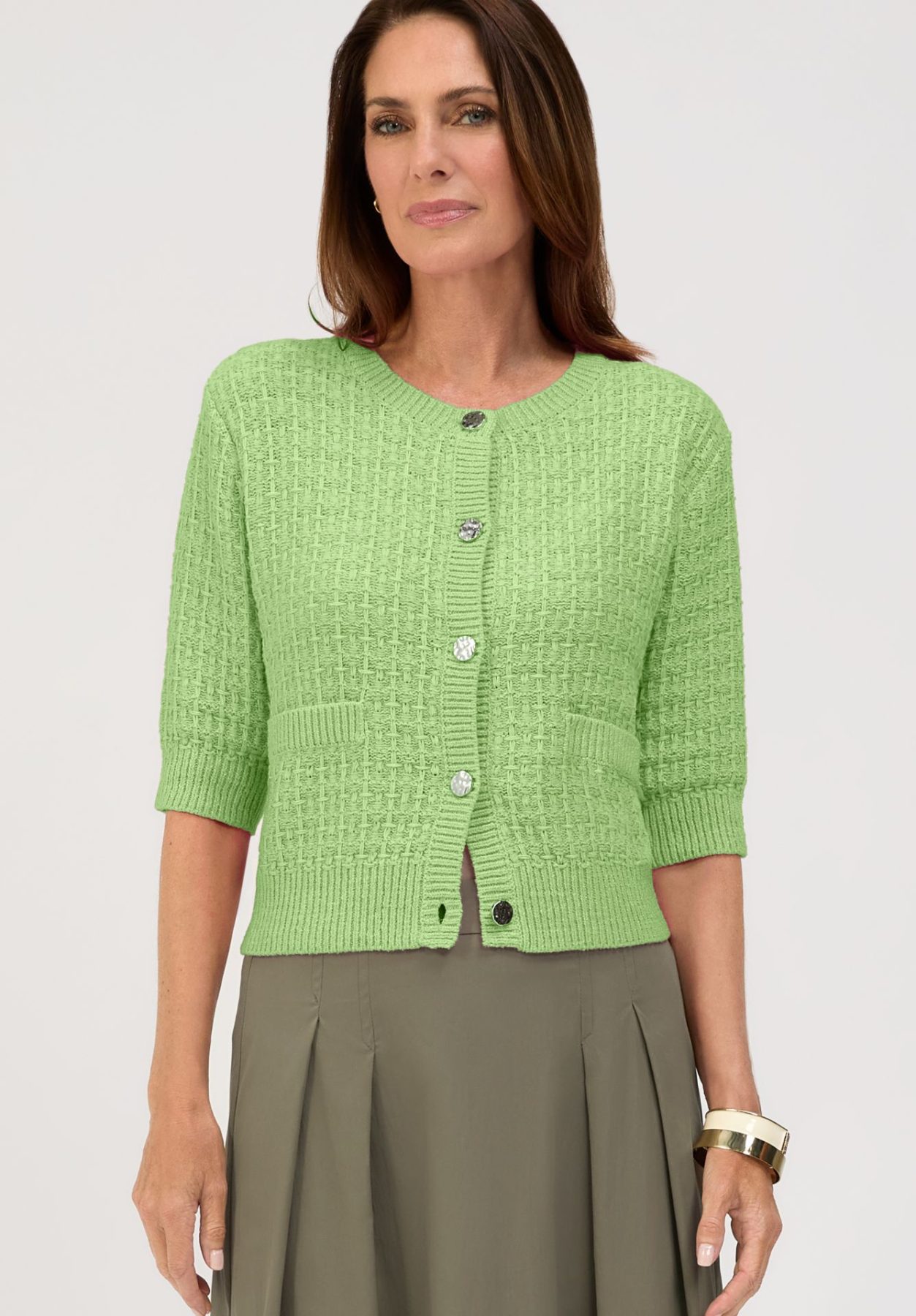 Gilet Manches Courtes Boutonnée Deux Fausses Poches Uni