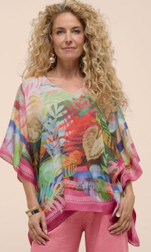 Poncho Col V Manches Courtes Imprimé Fluide