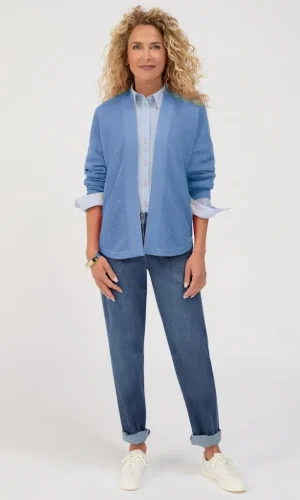 Gilet Bord à Bord Manches Longues Bas Arrondi Uni