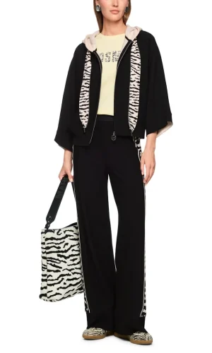 Gilet A Capuche Cordons Imprimés Manches Longues Zippé Double Maille Uni