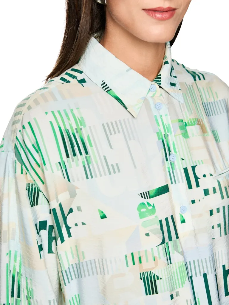 Robe Longueur Genoux Col Chemise Manches Longues Cordons Taille Imprimée Fluide – Image 3