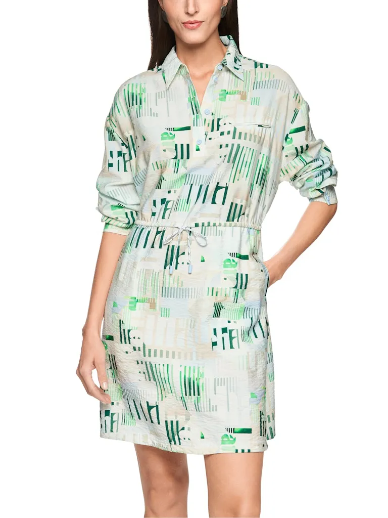 Robe Longueur Genoux Col Chemise Manches Longues Cordons Taille Imprimée Fluide – Image 5