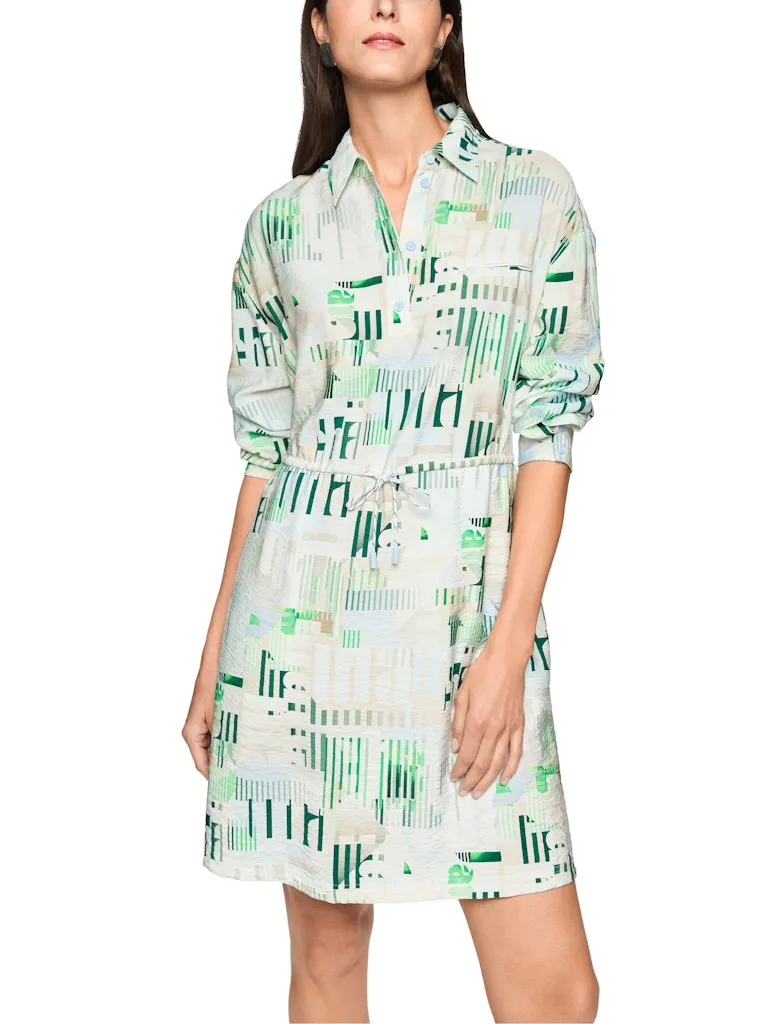 Robe Longueur Genoux Col Chemise Manches Longues Cordons Taille Imprimée Fluide – Image 6