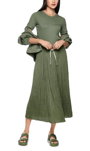 Jupe Midi Taille Moyenne Elastique Cordons Fluide Plissée Unie