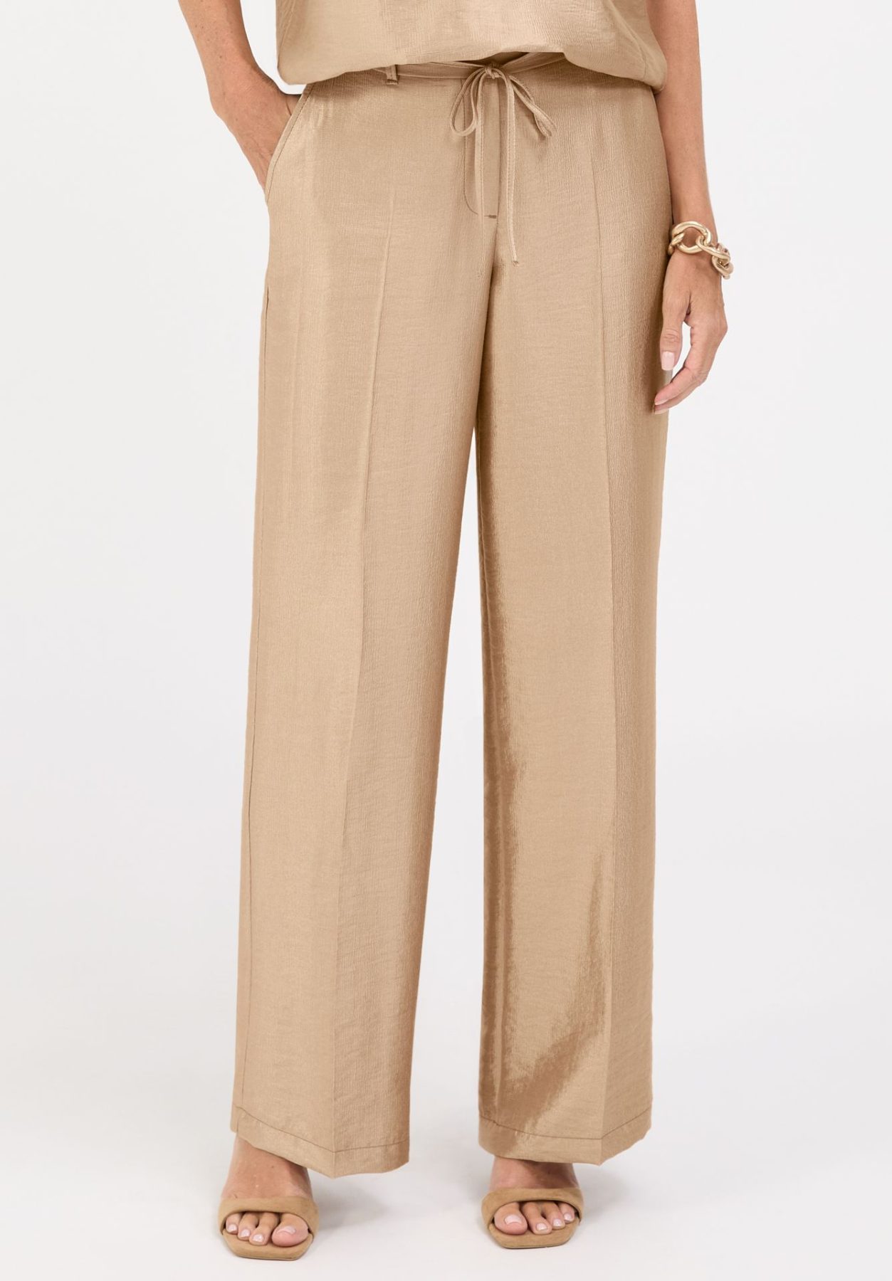 Pantalon Long Taille Moyenne Elastique Cordons Deux Poches Fluide Irisé