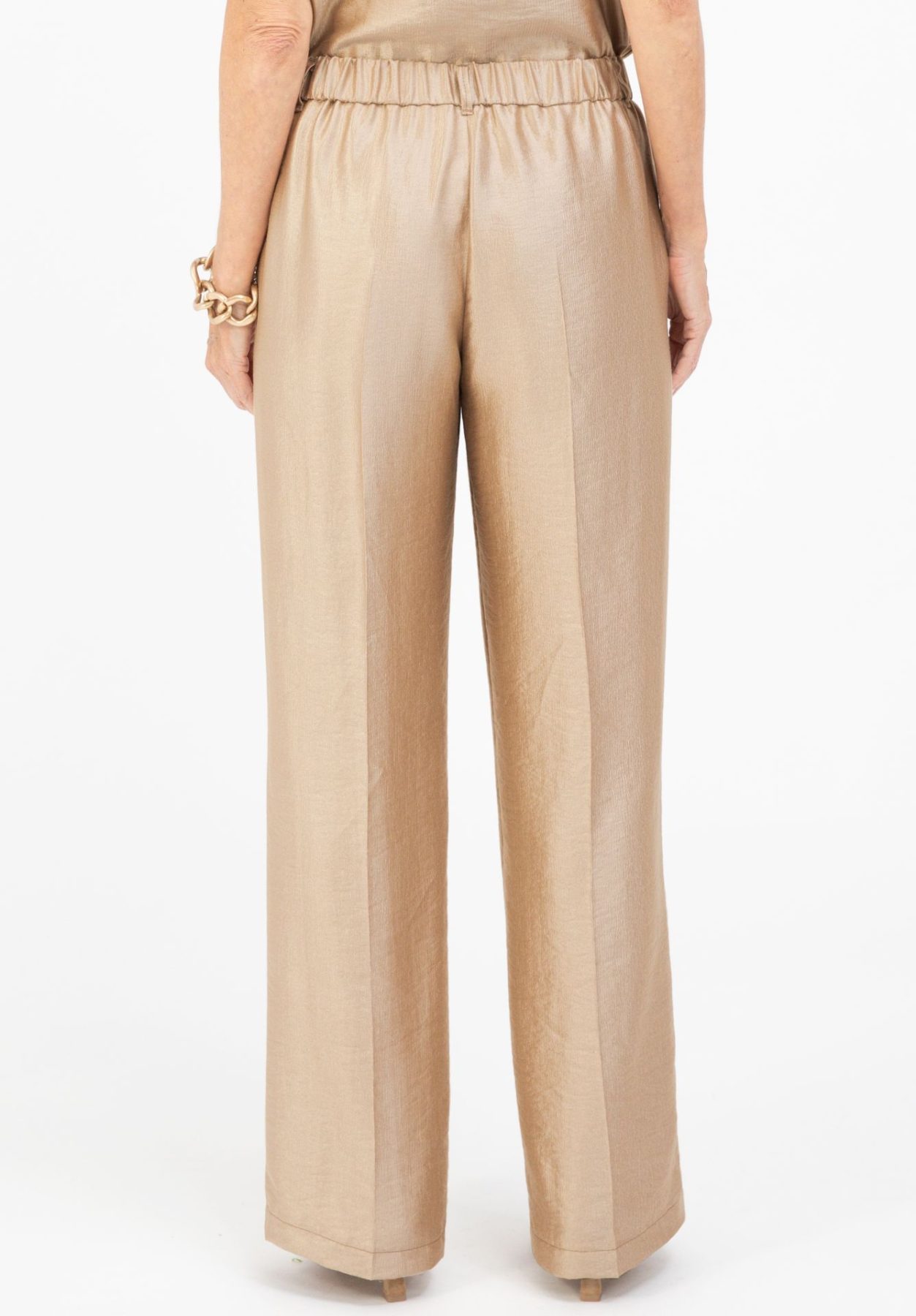 Pantalon Long Taille Moyenne Elastique Cordons Deux Poches Fluide Irisé – Image 2