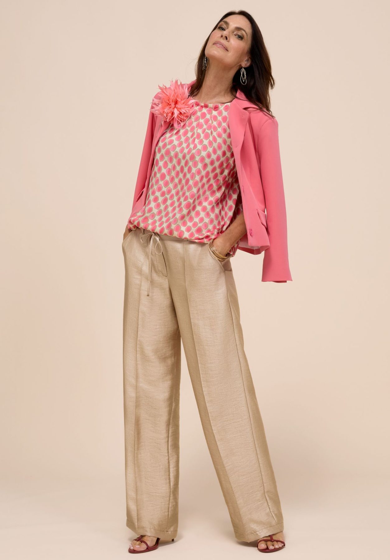 Pantalon Long Taille Moyenne Elastique Cordons Deux Poches Fluide Irisé – Image 6