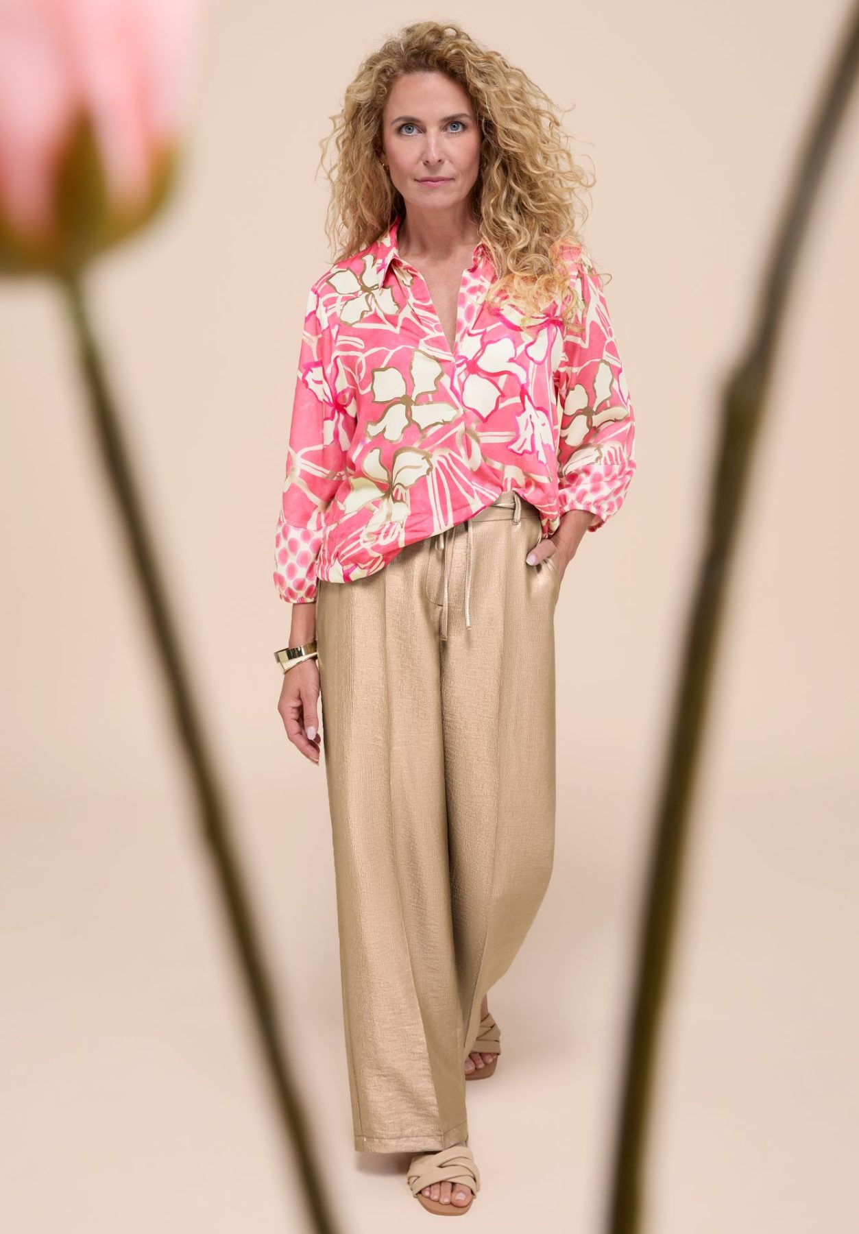 Pantalon Long Taille Moyenne Elastique Cordons Deux Poches Fluide Irisé – Image 8