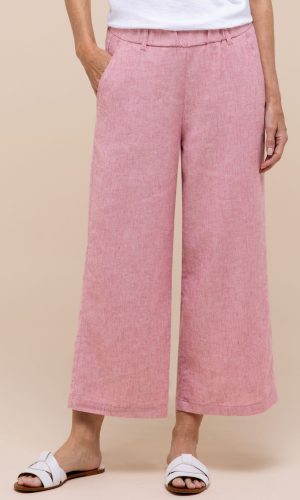 Pantalon Sept-huitième Taille Moyenne Elastique Deux Poches Françaises Fluide Unie