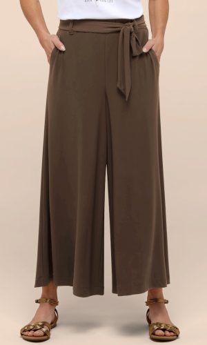 Pantalon Sept-huitième Taille Moyenne Elastique Deux Poches Ceinture Fluide Uni