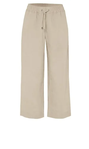 Pantalon Sept-huitième Taille Moyenne Elastique Cordon Quatre Poches Wide Legs Uni Lin