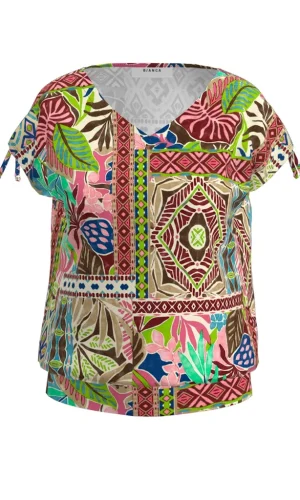 Blouse Col V Manches Courtes Imprimée