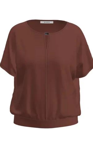 Blouse Col Rond Détail Metal Manches Courtes Bande Bas Unie