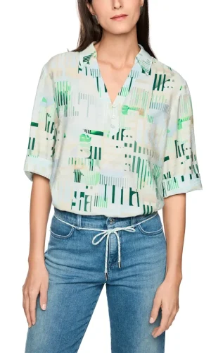 Blouse Col Chemise Manches Coudes Imprimée Fluide