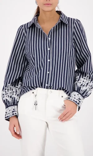 Chemise Manches Longues Rayée Brodée Bas Des Manches Coton