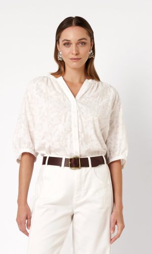 Chemise Manches Coudes Raglantes Dévoré Floral Ton Sur Ton Coton