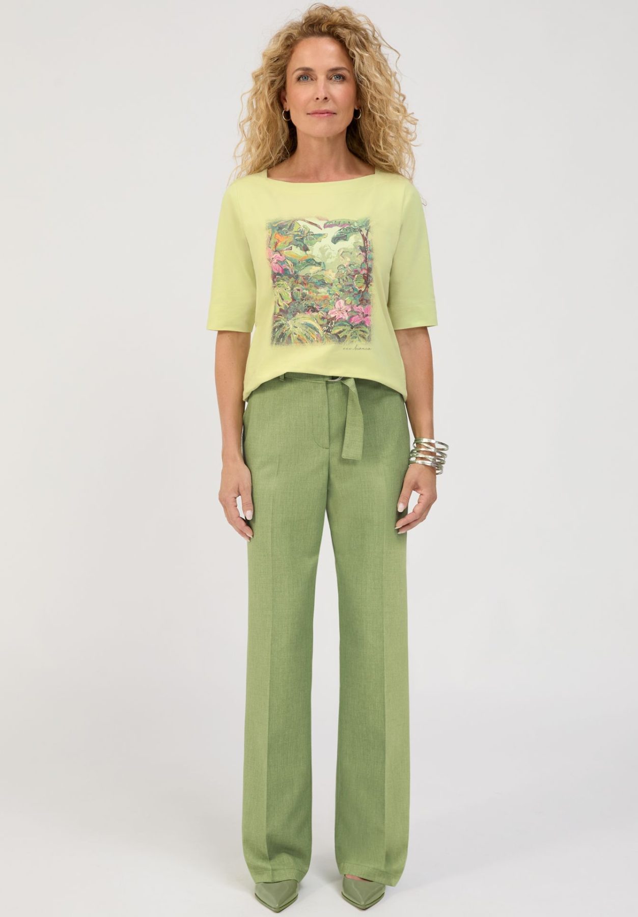 Tee Shirt Col Rond Manches Coudes Motif Placé Forêt – Image 3