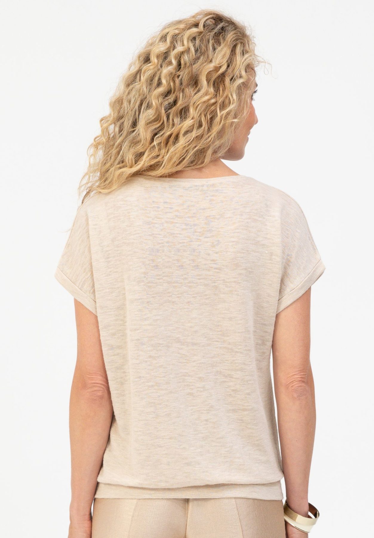 Tee Shirt Col Rond Manches Courtes Motif Placé Sequins Bande Bas – Image 2