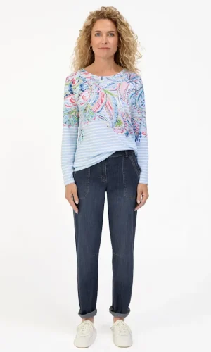 Tee Shirt Col Rond Manches Longues Imprimé Rayé