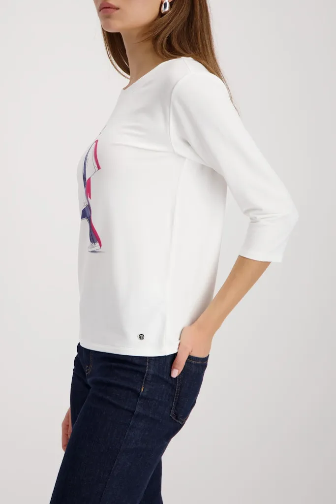 Tee Shirt Col Rond Manches Trois-quarts Motif Placé – Image 2