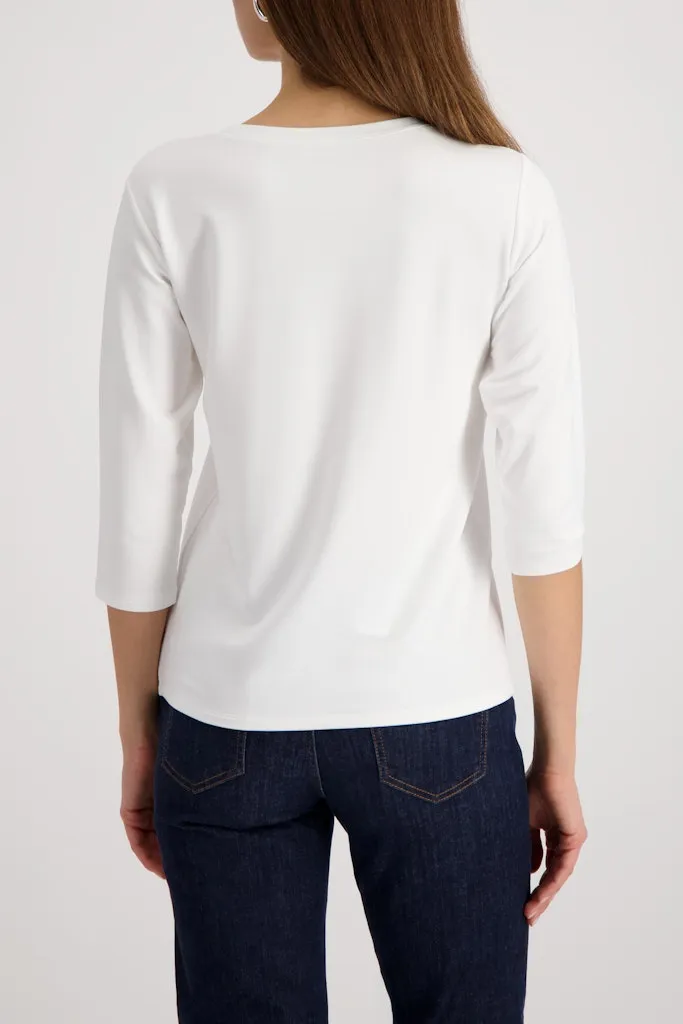 Tee Shirt Col Rond Manches Trois-quarts Motif Placé – Image 3