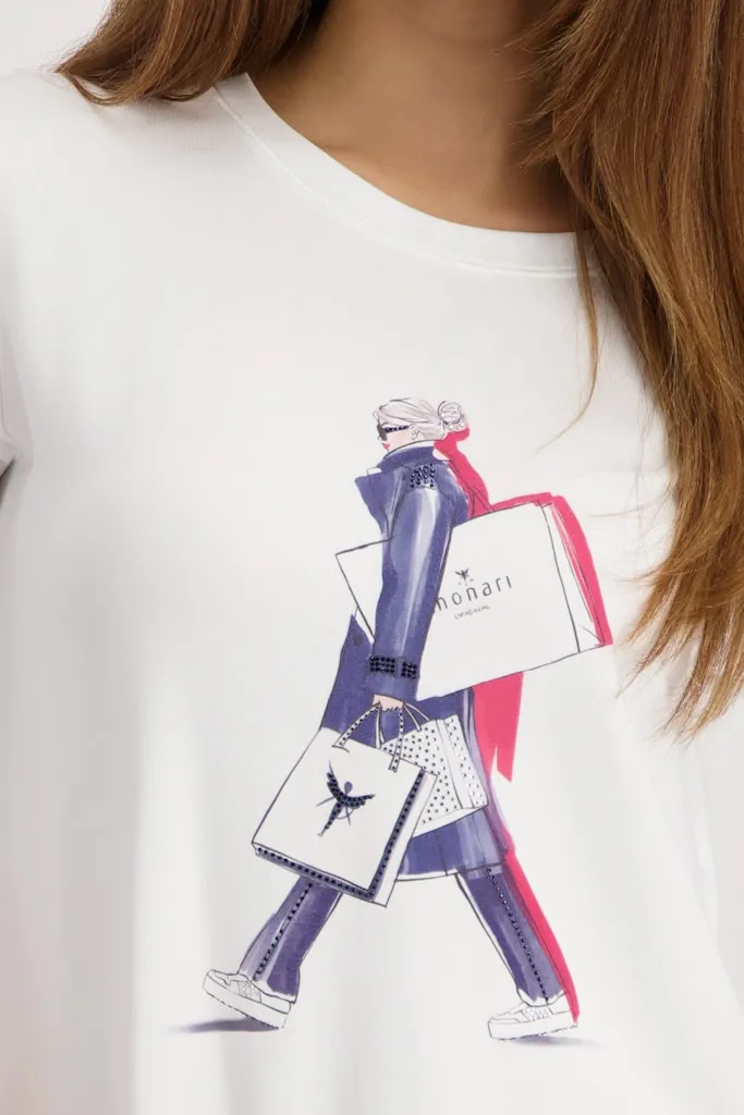 Tee Shirt Col Rond Manches Trois-quarts Motif Placé – Image 4