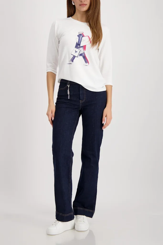 Tee Shirt Col Rond Manches Trois-quarts Motif Placé – Image 5