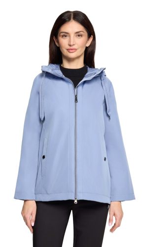 Veste Mi Longue Manches Longues A Capuche Zippée Deux Poches Evasée Unie