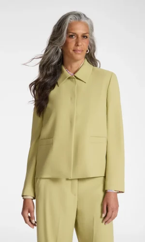 Blazer Court Manches Longues Deux Poches Pressions Droit Uni