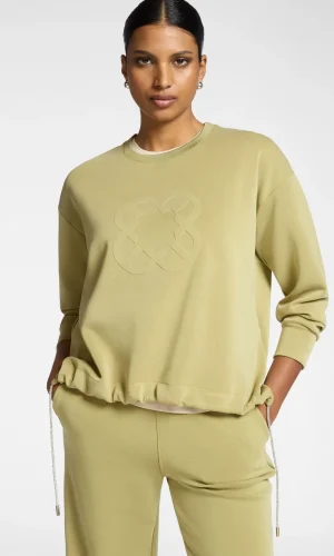 Sweat Col Rond Manches Longues Bas Cordons Logo Placé Relief Ton Sur Ton