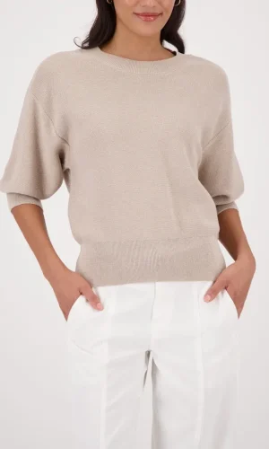 Pull Col Rond Manches Marteau Trois Quarts Bande Bas Lurex