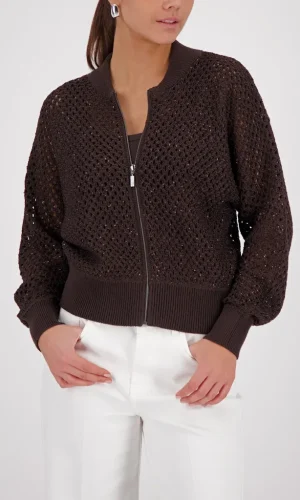 Gilet Manches Longues Zippé Ajouré Sequins Cuivrés