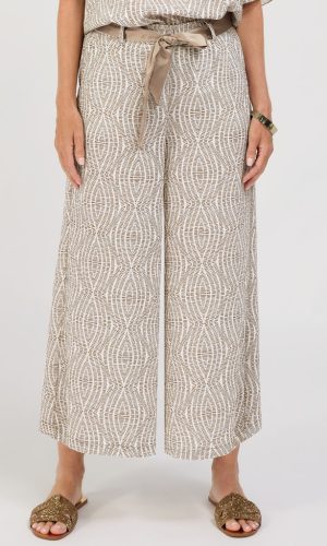 Pantalon Sept-huitième Taille Moyenne Elastique Ceinture Amovible Fluide Imprimé