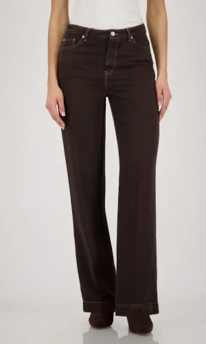 Pantalon Long Taille Moyenne Quatre Poches Wide Legs  Uni