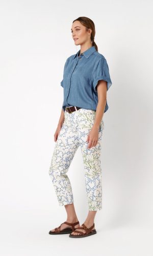 Pantalon Sept-huitième Taille Moyenne Cinq Poches Slim Imprimé Floral Ella