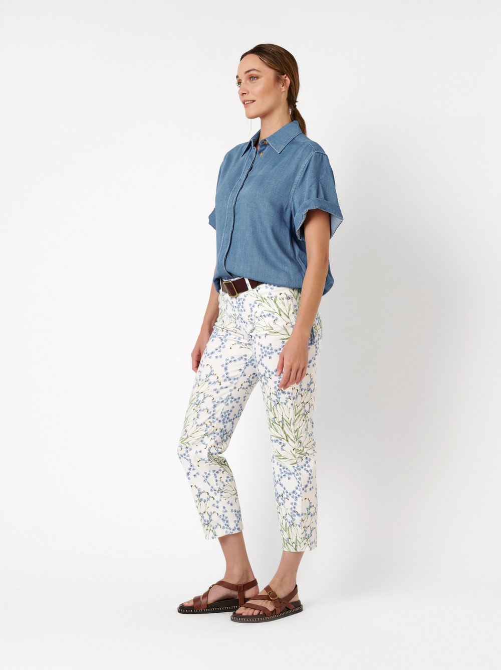 Pantalon Sept-huitième Taille Moyenne Cinq Poches Slim Imprimé Floral Ella