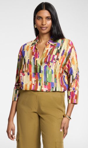 Tunique Col V Manches Trois-quarts Dos Plus Long Imprimée