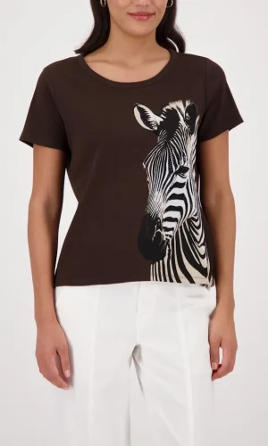 Tee Shirt Col Rond Manches Courtes Motif Placé Strass Maille Cotellée