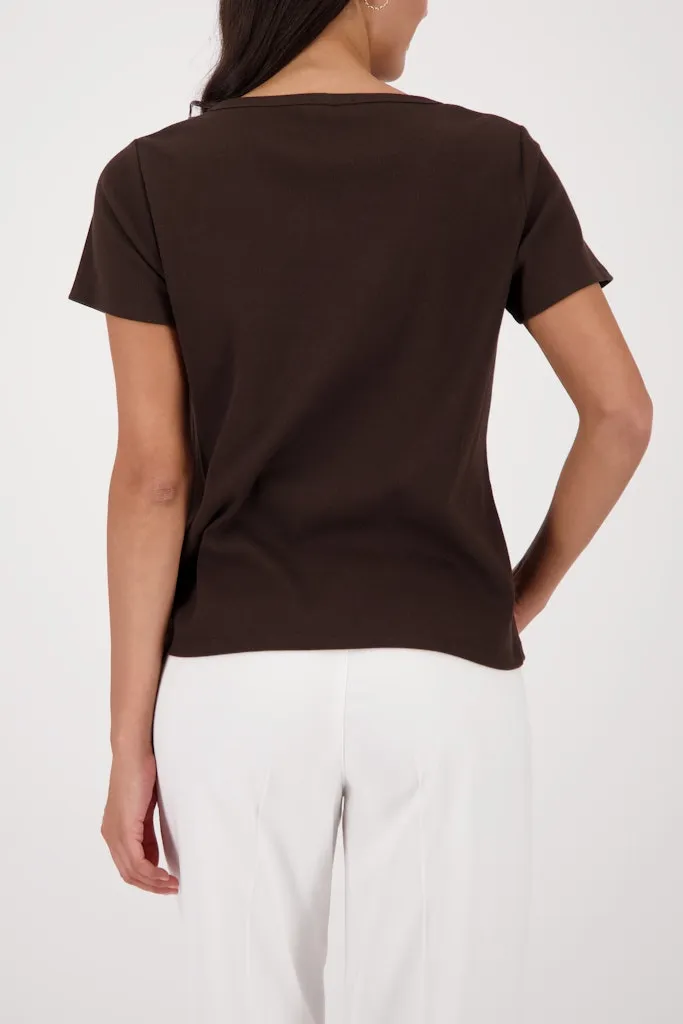 Tee Shirt Col Rond Manches Courtes Motif Placé Strass Maille Cotellée – Image 3