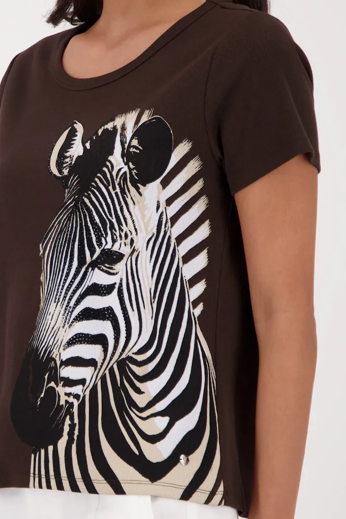 Tee Shirt Col Rond Manches Courtes Motif Placé Strass Maille Cotellée – Image 4