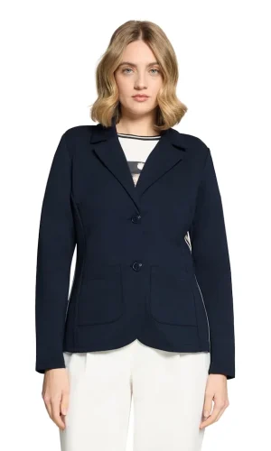 Blazer Mi-long Manches Longues Deux Boutons Deux Poches Bandes Latérales Uni
