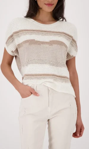 Pull Col Rond Manches Courtes Chauve-souris Jacquard Lurex Tricolores