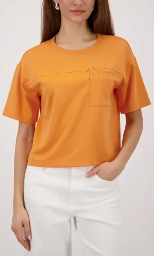 Sweat Col Rond Manches Courtes Poche Plaqué Strass Uni