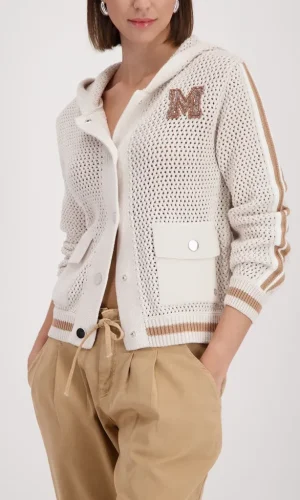 Gilet Manches Longues Ajouré Deux Poches Pressions A Capuche Ganses Constrastées Strass Coton