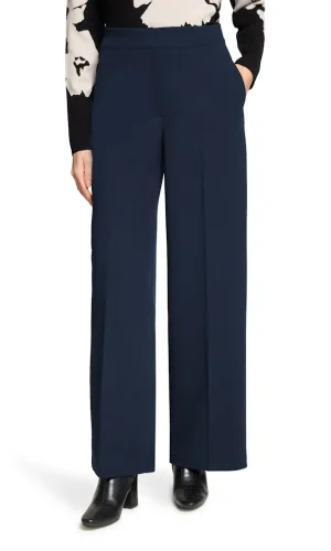 Pantalon Long Taille Moyenne Dos Élastique Fluide Deux Poches Françaises Crêpe Uni