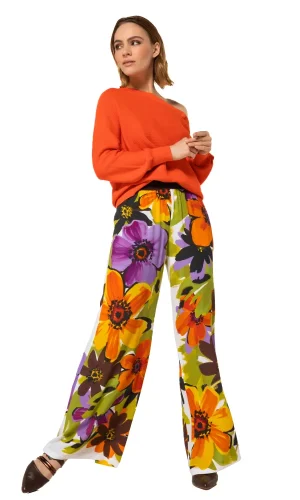 Pantalon Long Taille Moyenne Élastique Fluide Deux Poches Imprimé